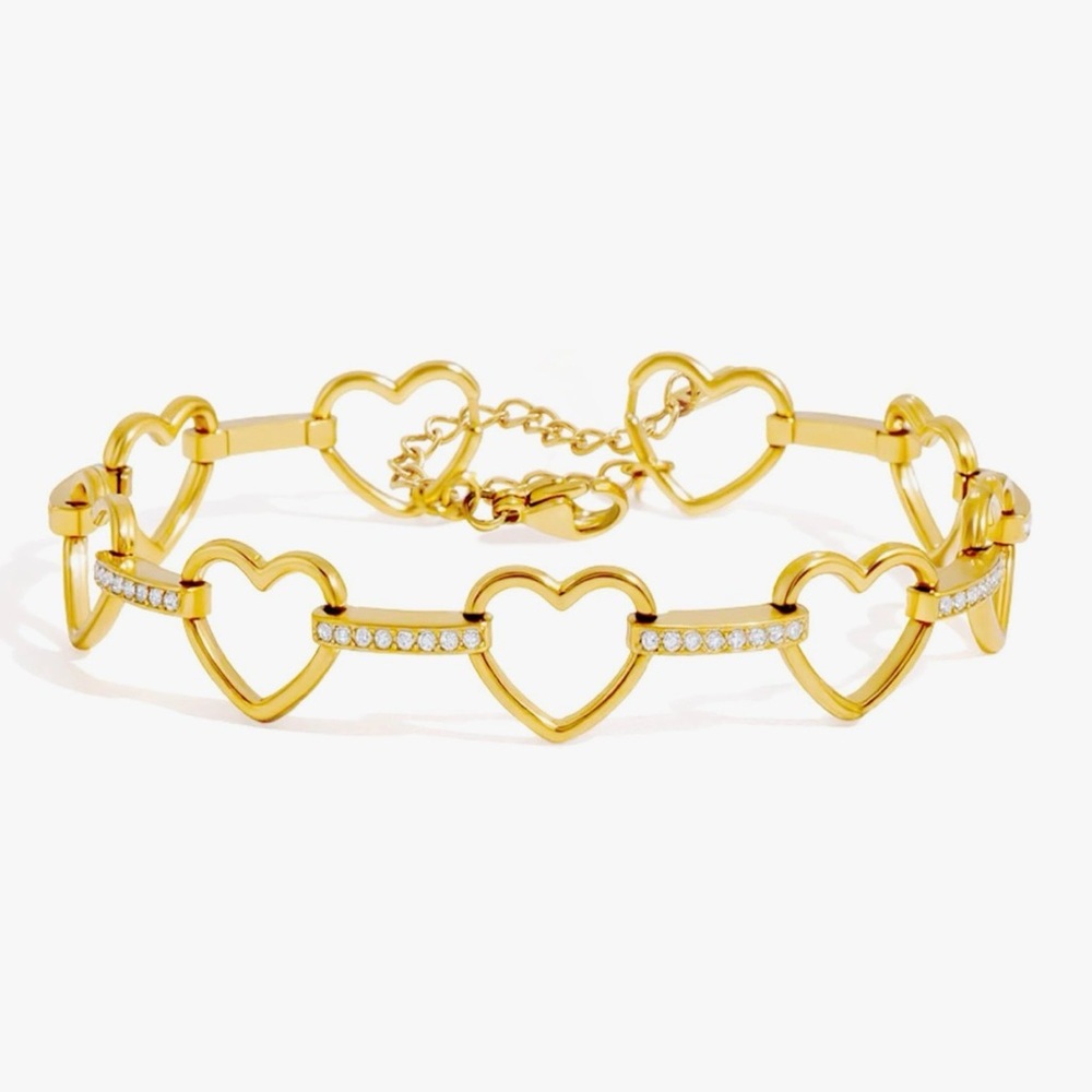 NEW Stainless Steel Tennis Gold Heart Bracelet
